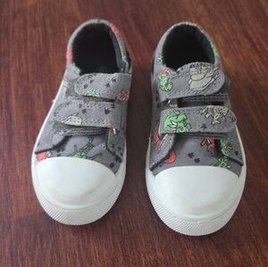 Gray Kids Shoes with Dinosaur Print